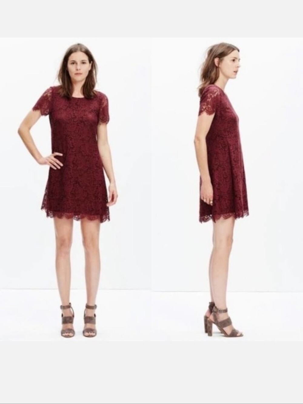 Madewell Lace Magnolia Shift Mini Dress Burgundy
